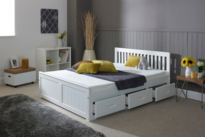 Mission Style Solid Wood Storage Bed Frame - White 4ft6 Double