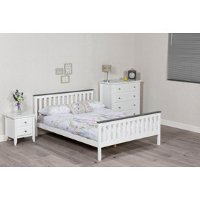 Mission Wooden Bed, Pine Guest Bed with Under Bed Storage Drawers and Slatted Headboard - White 4FT6