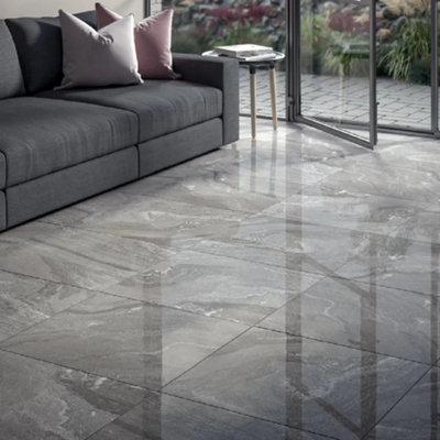 Mist 3D Dark Grey Anthracite Fog Shiny Gloss Bright Bathrooms Wall Tiles 30cmx60cm  - Sample Tile