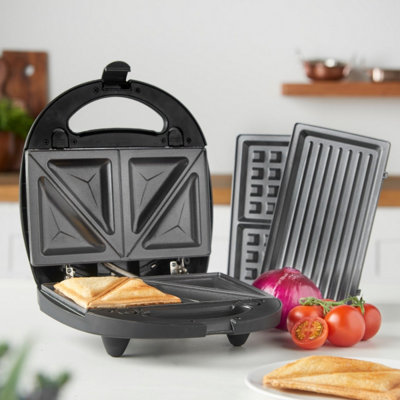 MisterChef 3 in 1 Sandwich Toaster Panini Press Waffle Maker with Removable Plates Dishwasher Safe