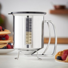 MisterChef Stainless Steel Pancake Batter Dispenser with Measuring Label: Ideal for Waffles, Crepes, Cake or Any Battery Mix
