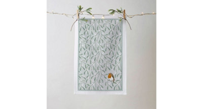 Mistletoe & Robin Festive Graphic Print 100% Cotton Green Tea Towel Price Comparisons | Compare The Build
