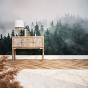 Misty Trees mural in green & grey (350cm x 240cm )
