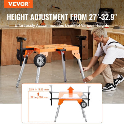 Miter Saw Stand with Tabletop and Wheels, 330lbs Load Capacity Steel ...