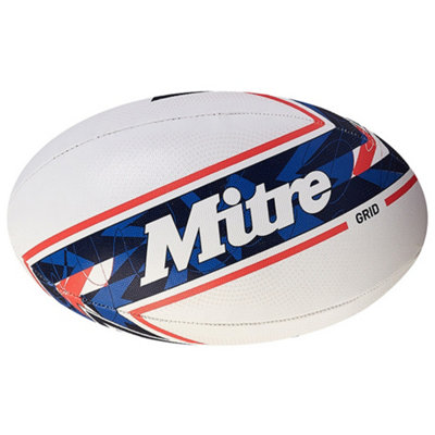 Mitre Grid Training Rugby Ball White/Blue/Red (5)