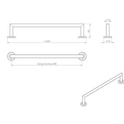 Mitred Bathroom Single Towel Rail Concealed Fix 400mm Centres Satin Steel