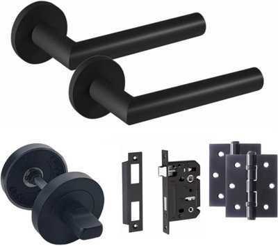 Mitred Design Door Handle Matt Black Finish Bathroom WC Toilet Door Handle Set - Golden Grace Price Comparisons | Compare The Build