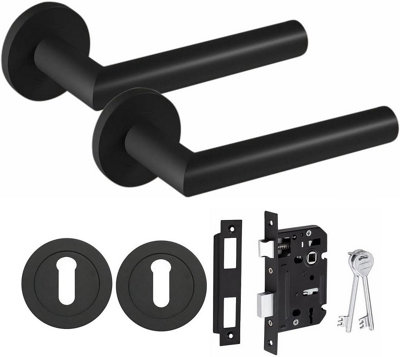 Mitred Design Door Handle Matt Black Finish Key Lock Door Handle Set ...