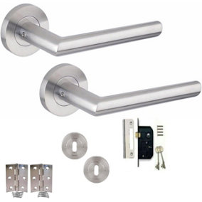 Mitred Design Door Handle Satin Nickel Finish Key Lock Door Handle Set  64mm 3 Lever Mortise Lock- Golden Grace