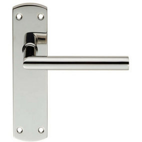 Mitred Lever Door Handle on Latch Backplate 172 x 44mm Polished Steel