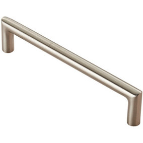 Mitred Round Bar Pull Handle 138 x 10mm 128mm Fixing Centres Satin Steel