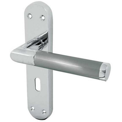 Mitred Suite Door Handle with Lockplate in Polished and Satin Chrome Finish - Interior Lever on Backplate