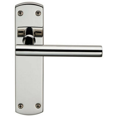 Mitred T Bar Lever Door Handle on Latch Backplate 172 x 44mm Polished