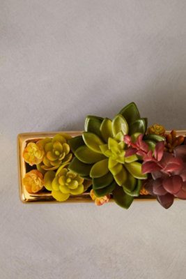 Mixed Succulents Fiori with Ceramic Gold Pot Artificial Plant Foliage