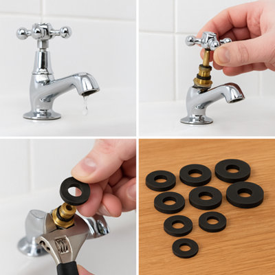 Mixed Tap Washer Set 3 Sizes 30 Pack 3/8 1/2 19mm Replacement Rubber Washers for Taps Plumbing Repairs and Maintenance