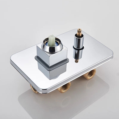 Mixer Valve Brass Internal Square 2 Way Chrome Concealed Thermostatic Shower - 3