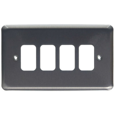 MK K3434BRC Albany Plus Grid Cover Plate - Brushed Chrome - 4 Gang