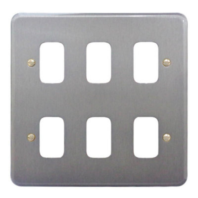 MK K3436BRC Albany Plus Grid Cover Plate - Brushed Chrome - 6 Gang