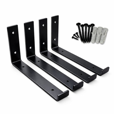 MKGT 4 Pack Heavy Duty Scaffold Board Shelf Brackets 225mm, Black Industrial Steel Wall Mounted Rustic Shelving Supports