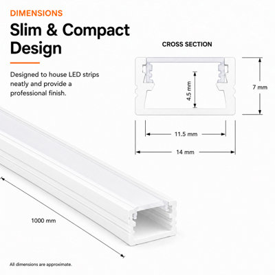 MKGT 5 x 1m White Aluminium Surface Mounted LED Profile with ...