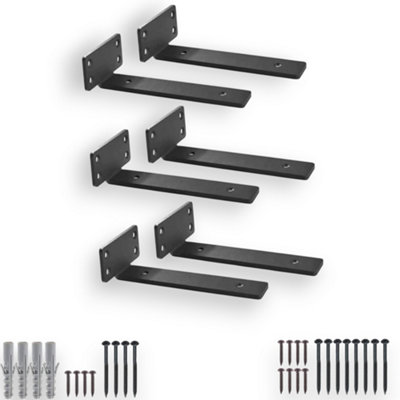 Thick Metal Shelf Brackets for DIY Floating Shelf - 6pcs - Black