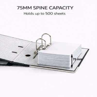 MKGT Black A4 Lever Arch Files 75mm Spine Ring Binder Folder Office ...