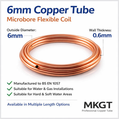MKGT Flexible Microbore Copper Tube for Plumbing, Water & Gas ...