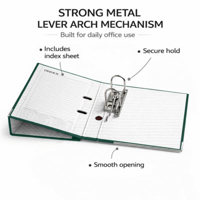 MKGT Green A4 Lever Arch Files 75mm Spine Ring Binder Folder Office ...