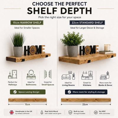 MKGT Handcrafted Narrow Rustic Wooden Floating Shelves, Solid Wood, Made in UK Wall Mounted Shelf (Rustic Pine Set of 2, 100cm)