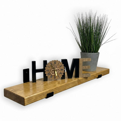 MKGT Handcrafted Narrow Rustic Wooden Floating Shelves, Solid Wood, Made in UK Wall Mounted Shelf (Rustic Pine Set of 2, 100cm)