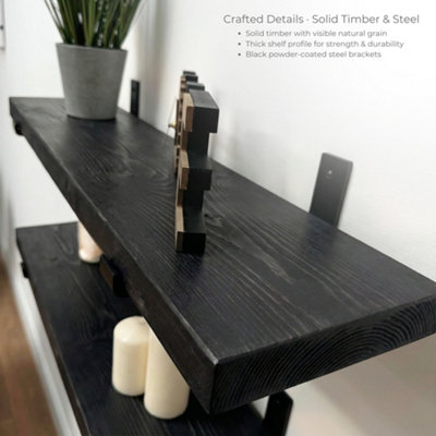 Étagère Murale Flottante Noire – Étagère Cuisine Organisatrice Pour Ustensiles, Épices Et Déco, Fixation Sans Ou Avec Vis, Design Minimaliste