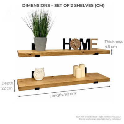 MKGT Handcrafted Rustic Wooden Floating Shelves, Solid Wood, Made in UK Wall Mounted Shelf (Rustic Pine Set of 2, 90cm)