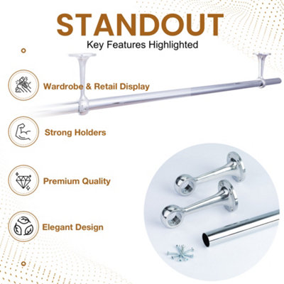 MKGT Polished Chrome Hanging Rail Set 25mm Round Metal Wardrobe Shop ...
