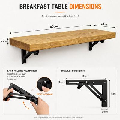 MKGT Rustic Folding Wall Mounted Breakfast Bar Table - Solid Wood ...