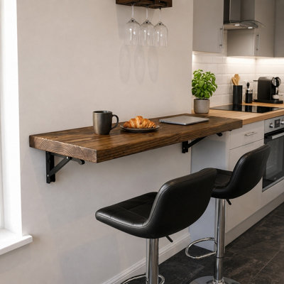 MKGT Rustic Folding Wall Mounted Breakfast Bar Table - Solid Wood (Tudor Oak, 60 x 30cm)