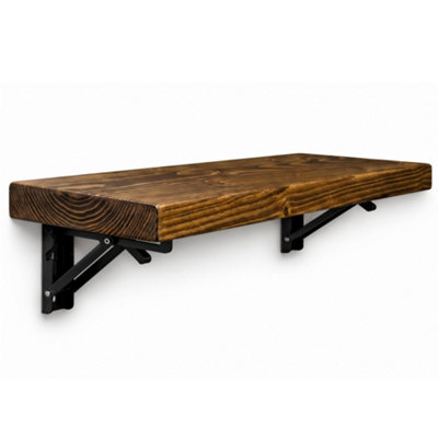 MKGT Rustic Folding Wall Mounted Breakfast Bar Table - Solid Wood (Tudor Oak, 60 x 30cm)