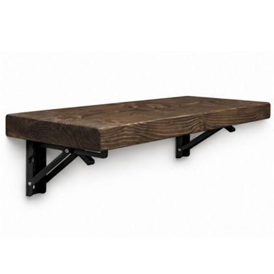 MKGT Rustic Folding Wall Mounted Breakfast Bar Table - Solid Wood (Walnut, 100 x 30cm)