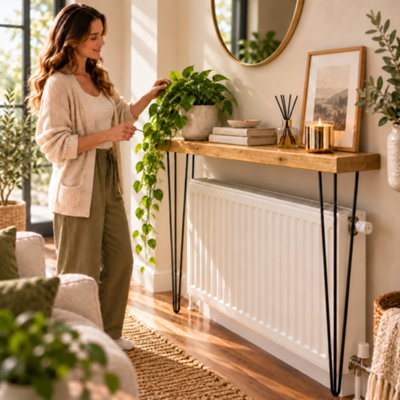 MKGT Solid Wood Radiator Console Table with Black Hairpin Legs, Narrow ...