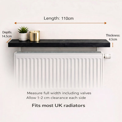 MKGT Solid Wood Radiator Shelf, No Drill with Brackets, Handmade in UK ...