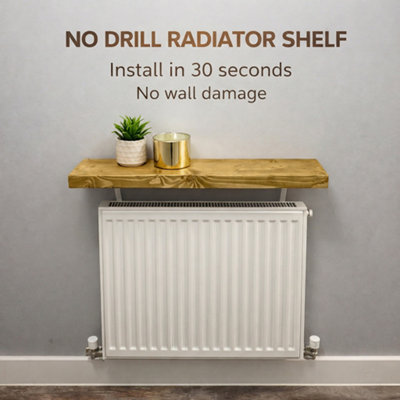 MKGT Solid Wood Radiator Shelf, No Drill with Brackets, Handmade in UK ...