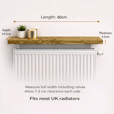 MKGT Solid Wood Radiator Shelf, No Drill with Brackets, Handmade in UK ...