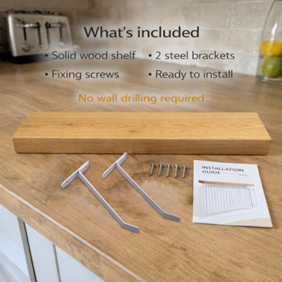 MKGT Solid Wood Radiator Shelf, No Drill with Brackets, Handmade in UK (Rustic Pine, 90cm)