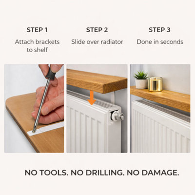 MKGT Solid Wood Radiator Shelf, No Drill with Brackets, Handmade in UK ...