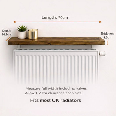 MKGT Solid Wood Radiator Shelf, No Drill with Brackets, Handmade in UK ...