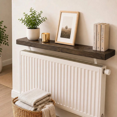 MKGT Solid Wood Radiator Shelf, No Drill with Brackets, Handmade in UK ...