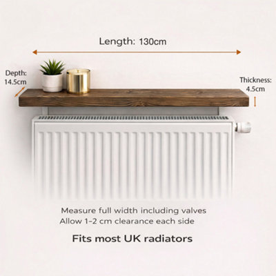MKGT Solid Wood Radiator Shelf, No Drill with Brackets, Handmade in UK ...