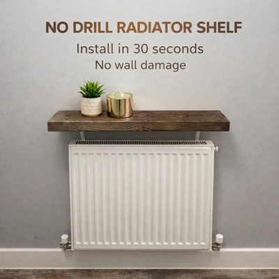 MKGT Solid Wood Radiator Shelf, No Drill with Brackets, Handmade in UK ...