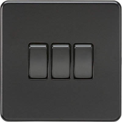 MLA Knightsbridge 10AX 3 Gang 2-Way Switch Matt Black With Black Rockers