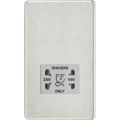 MLA Knightsbridge 115/230V Dual Voltage Shaver Socket Brushed Chrome Grey Insert