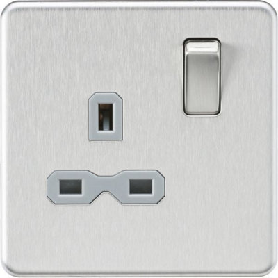 MLA Knightsbridge 13A 1 Gang DP Socket Brushed Chrome W/Grey Insert - SFR7000BCG